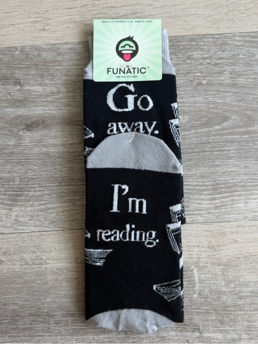 NWT Unisex Black & Gray 'Go Away I'm Reading' Novelty Socks